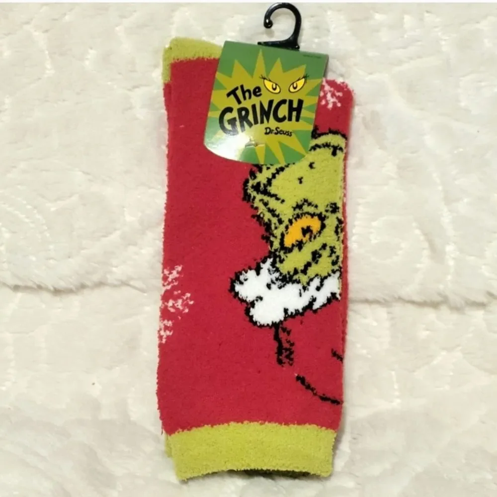 Bioworld Grinch Crew Socks 2 Pair Christmas Mens Sock Size 10-13 Shoes 8-12 New